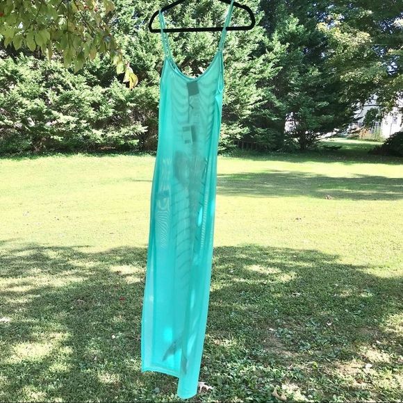 NWT $75 Iron Fist | Bone Deep | Sheer | Mermaid Mesh Maxi Dress in Aqua - Picture 9 of 15
